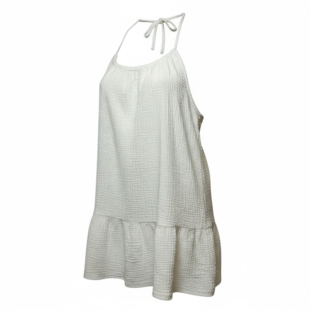 Boho White Gauze Babydoll Tank Tie Back Flowy Ruffle Cottage Vacation Breezy Top
